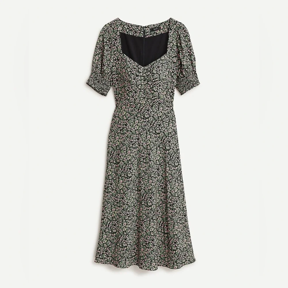 J.Crew Floral Puff Sleeve Midi Dress Black Pink Green 00